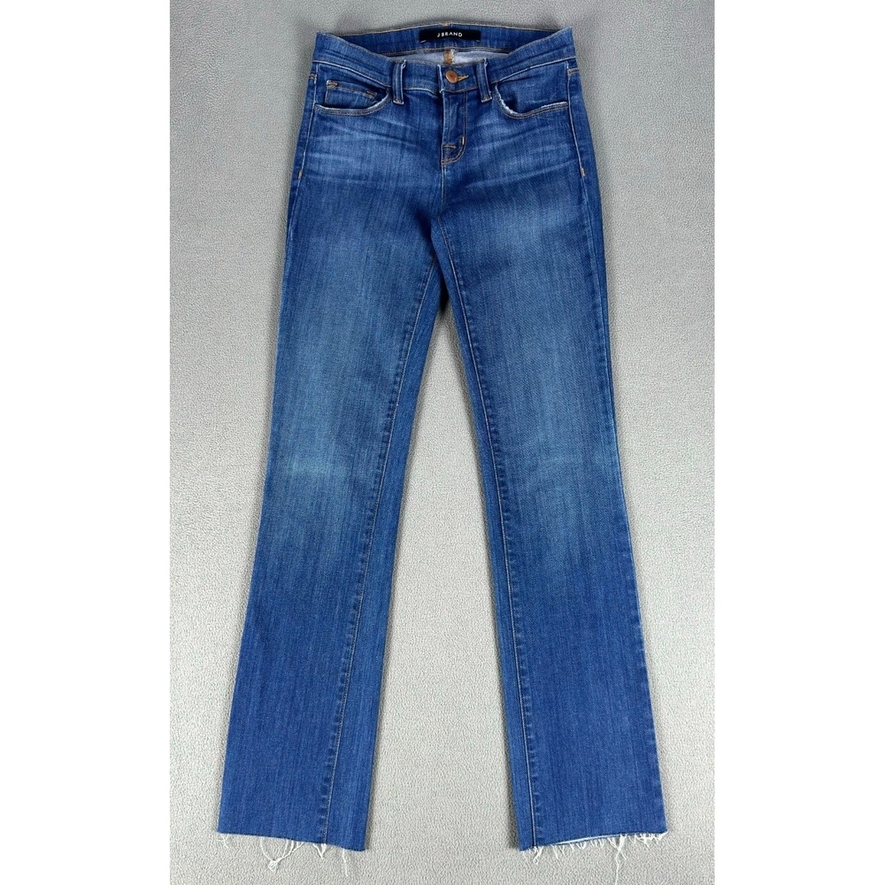 J Brand Jeans Womens 24 Blue Cigarette Leg Clarity Distressed Raw Hem Luxe‎ Boho